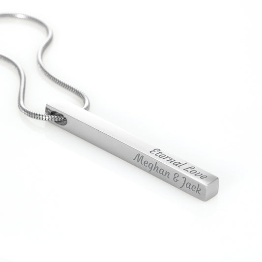 Personalized 4-Sided Bar Necklace - Custom Engraved Vertical Stick Pendant Gift