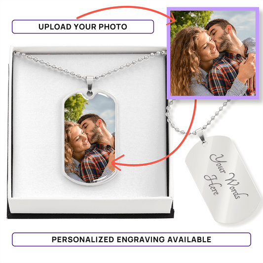 Personalized Dog Tag Photo Necklace - Custom Engraved Jewelry Gift for Your Loved Ones