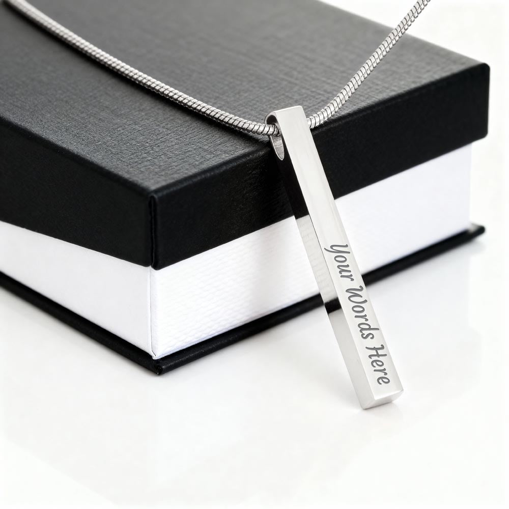 Personalized 4-Sided Bar Necklace - Custom Engraved Vertical Stick Pendant Gift
