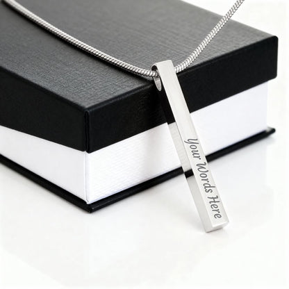 Personalized 4-Sided Bar Necklace - Custom Engraved Vertical Stick Pendant Gift