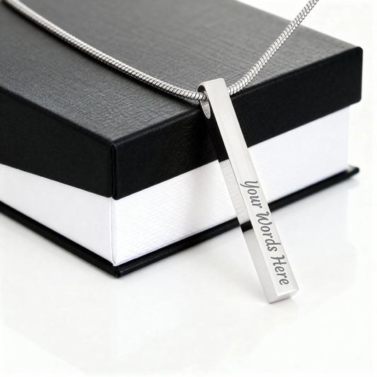 Personalized 4-Sided Bar Necklace - Custom Engraved Vertical Stick Pendant Gift
