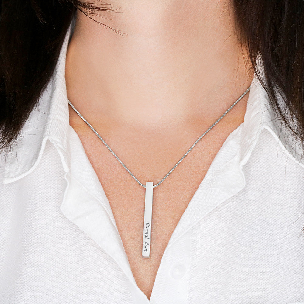 Personalized 4-Sided Bar Necklace - Custom Engraved Vertical Stick Pendant Gift