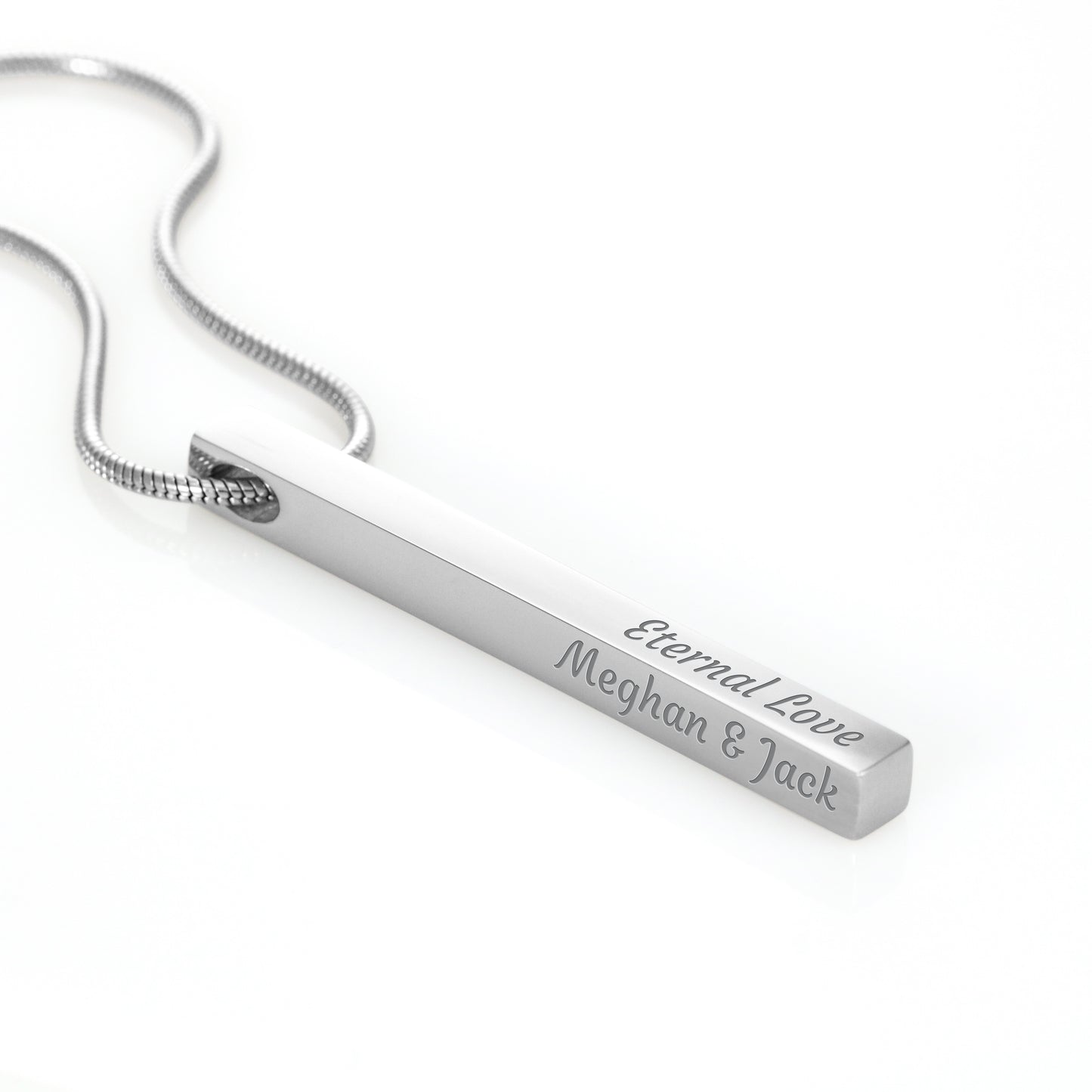 Personalized 4-Sided Bar Necklace - Custom Engraved Vertical Stick Pendant Gift