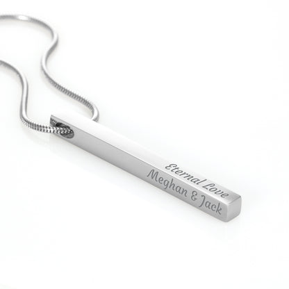 Personalized 4-Sided Bar Necklace - Custom Engraved Vertical Stick Pendant Gift