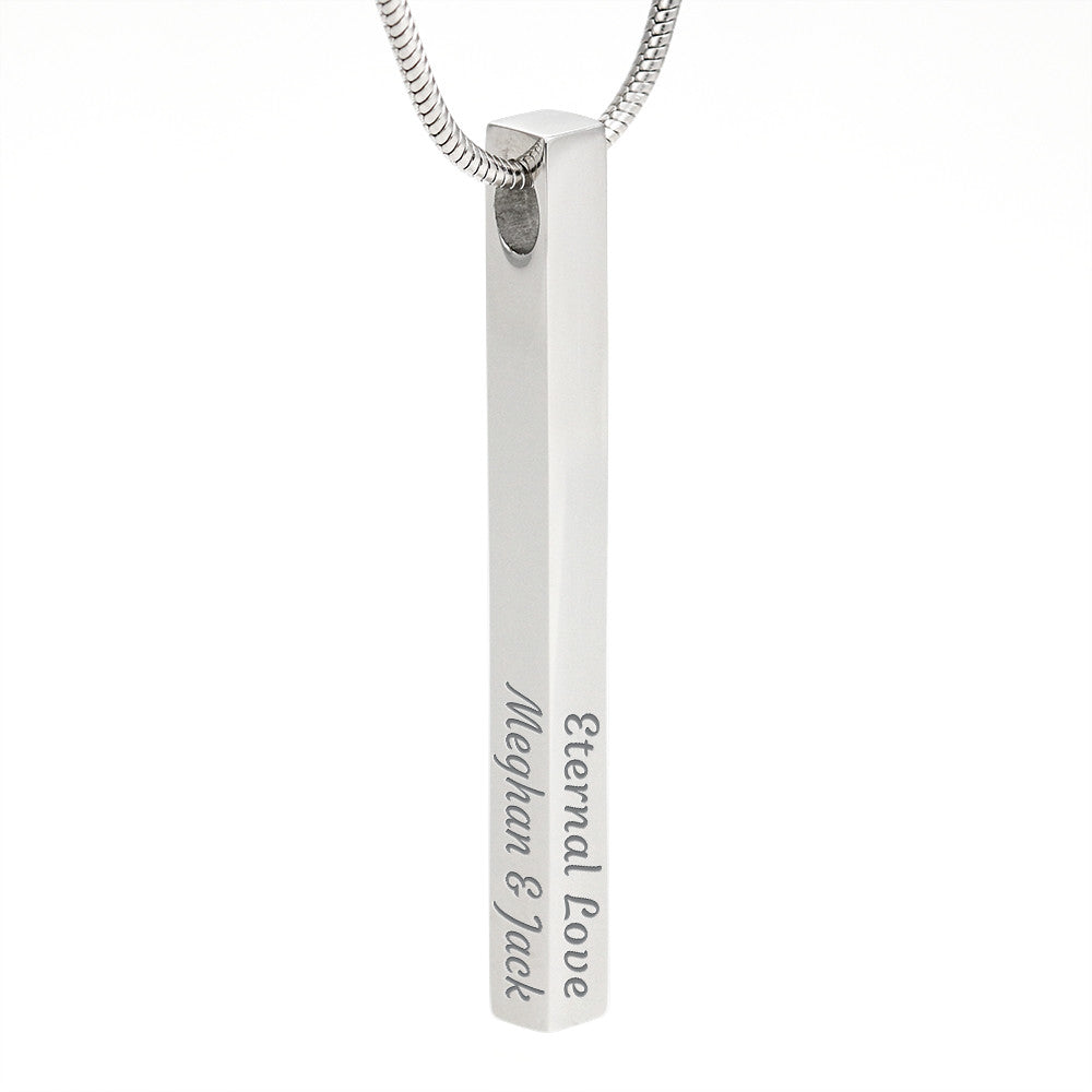 Personalized 4-Sided Bar Necklace - Custom Engraved Vertical Stick Pendant Gift