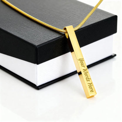 Personalized 4-Sided Bar Necklace - Custom Engraved Vertical Stick Pendant Gift