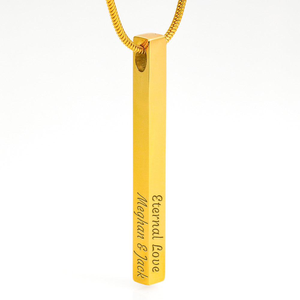 Personalized 4-Sided Bar Necklace - Custom Engraved Vertical Stick Pendant Gift