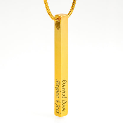 Personalized 4-Sided Bar Necklace - Custom Engraved Vertical Stick Pendant Gift