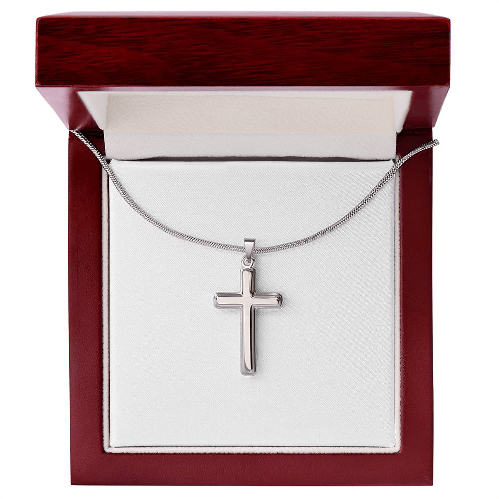 Artisan Cross Necklace with Snake Chain - Handcrafted Religious Jewelry Gift